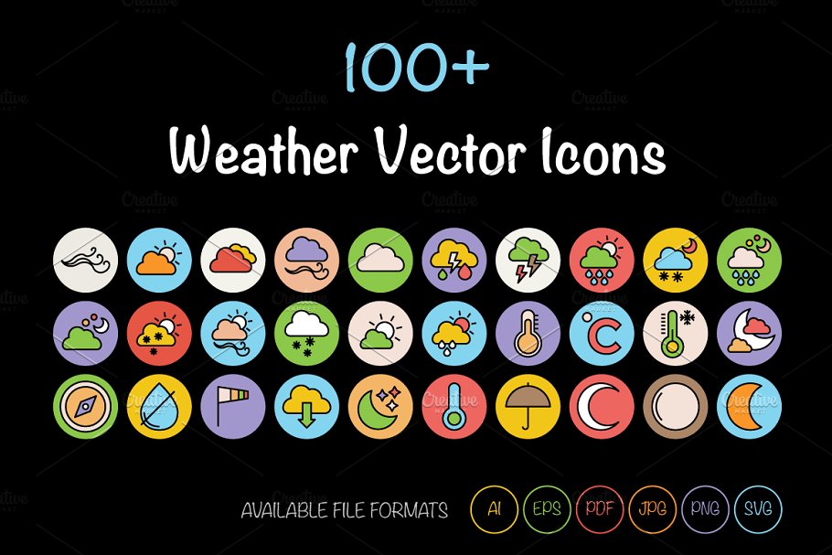 天气矢量图标 100  Weather Vector Ico