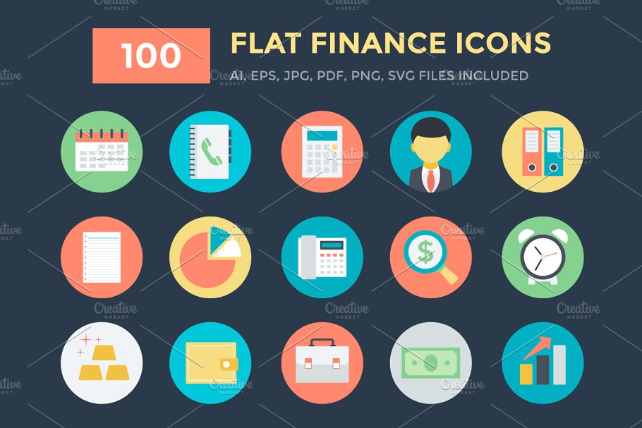 金融矢量图标素材 100 Flat Finance Vect