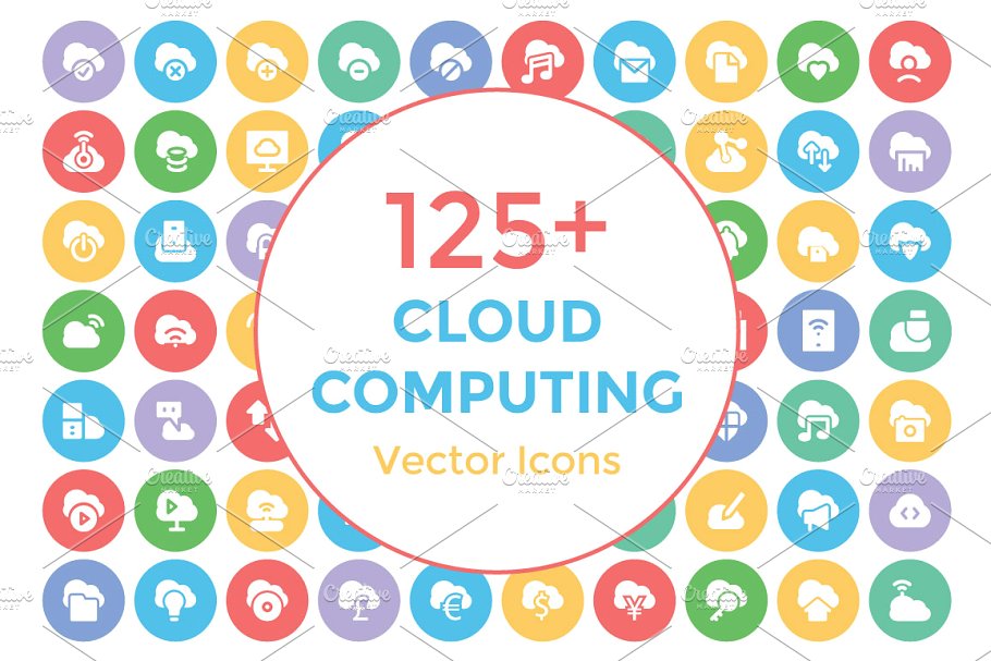 云计算矢量图标 125 Cloud Computing V