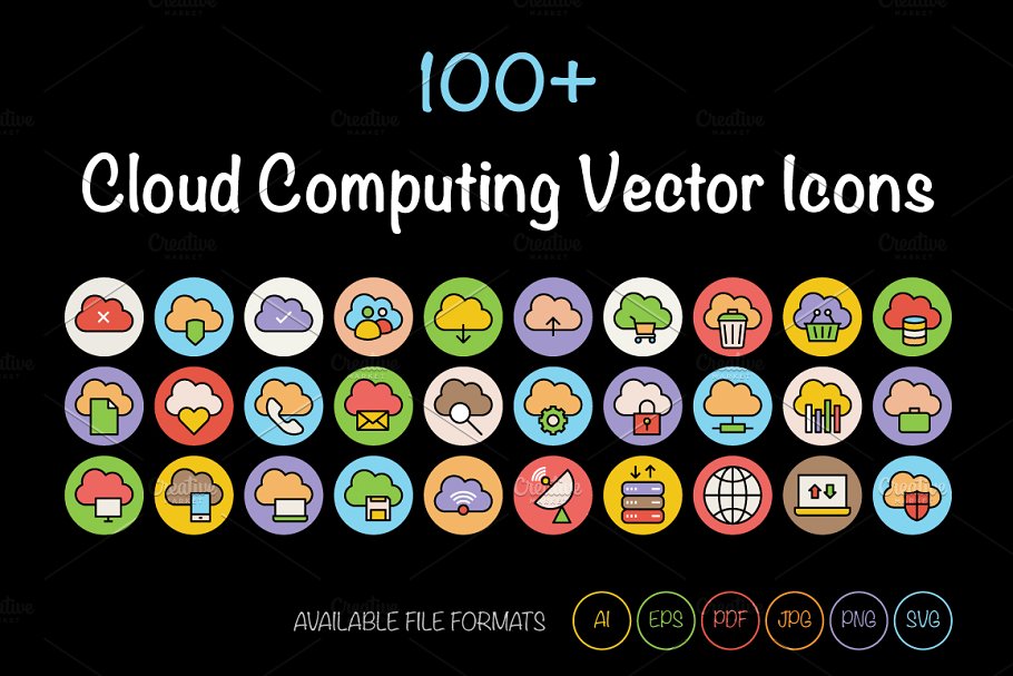 云计算矢量图标 100  Cloud Computing V