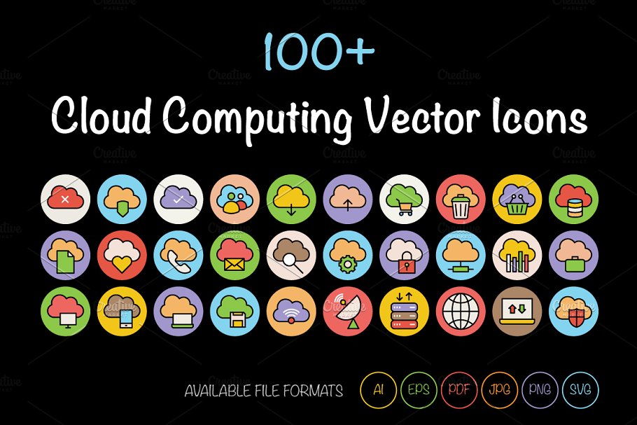 云计算矢量图标 100 Cloud Computing V