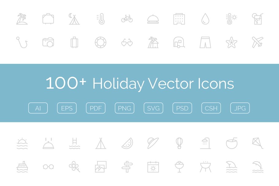 度假矢量图标 100 Holiday Vector Ico