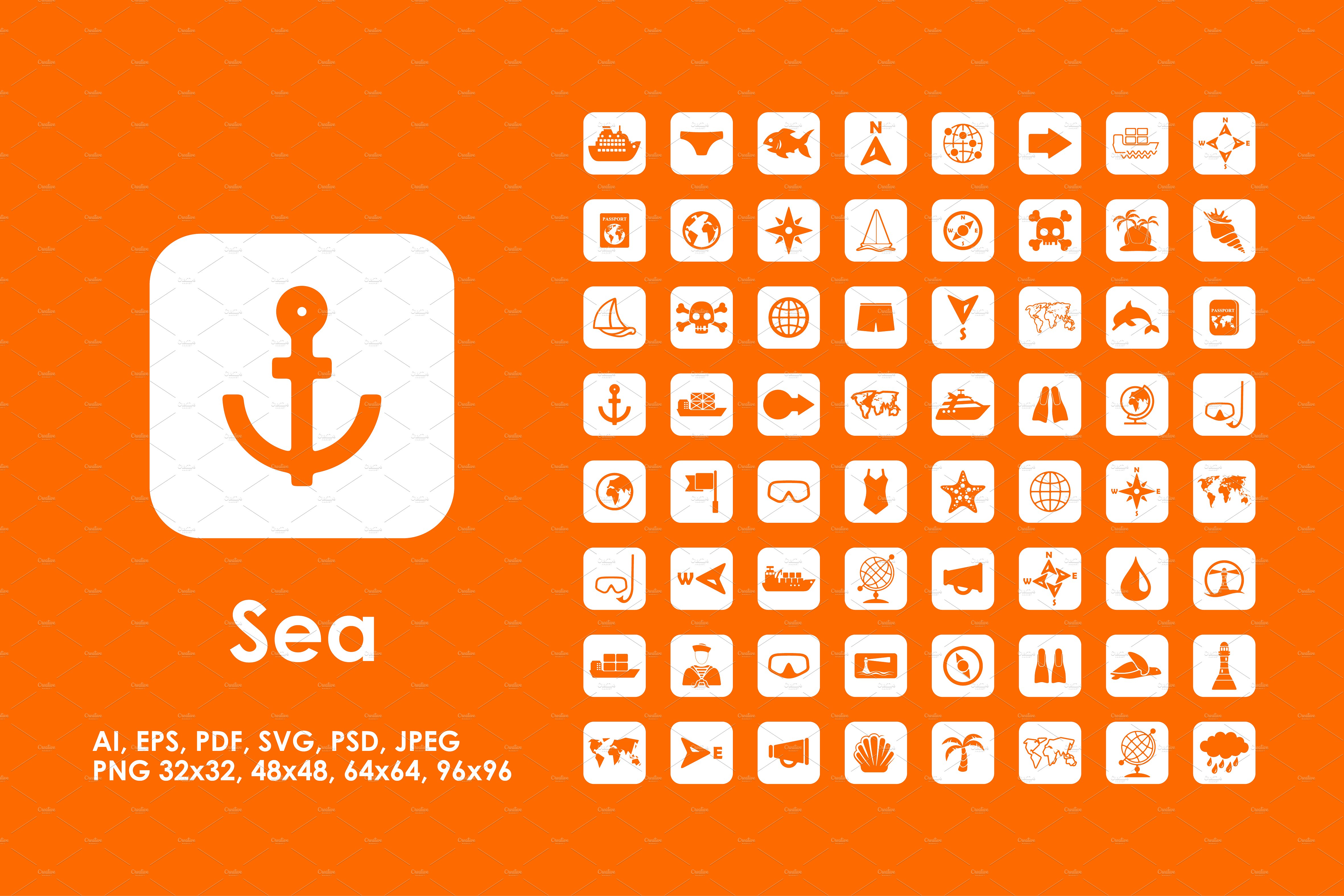 海洋元素矢量图标 64 sea icons #136604