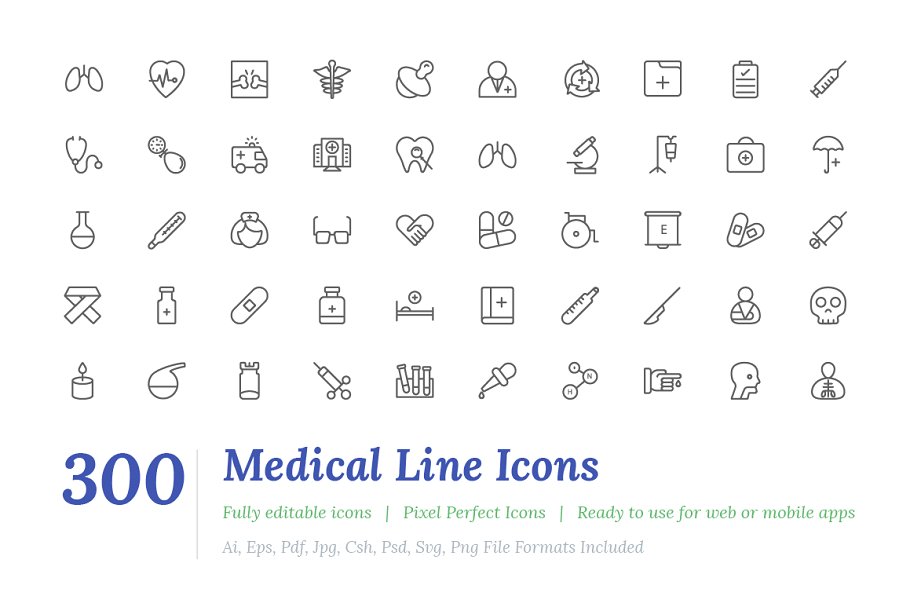医疗相关的线型图标 300 Medical Line Ico