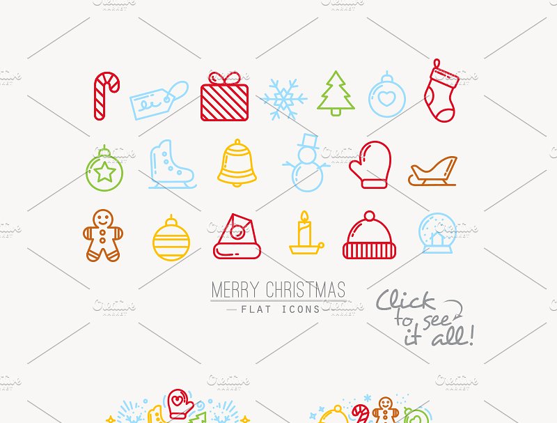 圣诞节平符号 Christmas Flat Symbols