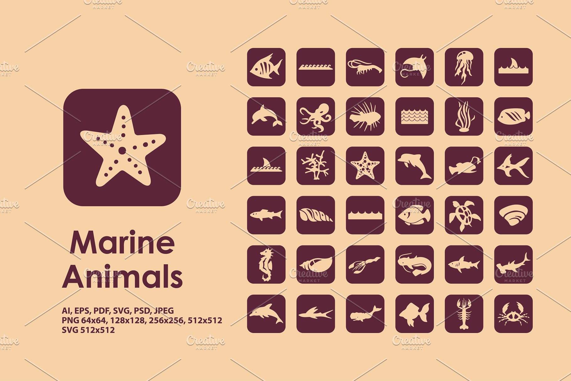 海洋动物图标 Marine Animals icons #1