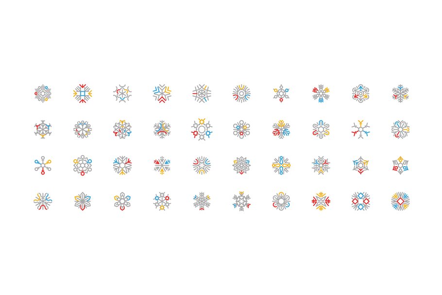 雪花彩色线条图标 70 Snow Flakes Colore