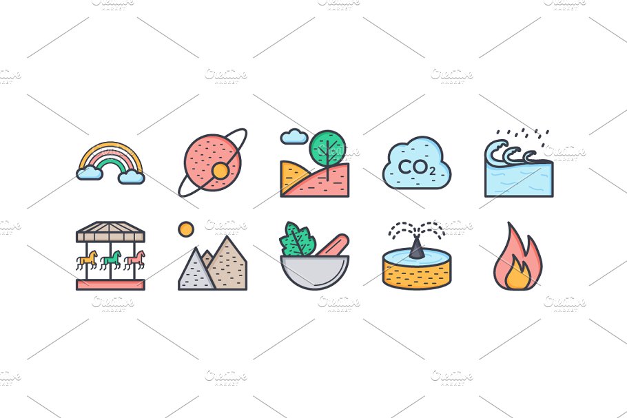 自然图标套装 125 Flat Nature Icons