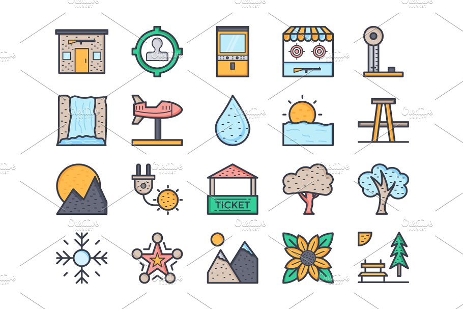 自然图标套装 125 Flat Nature Icons