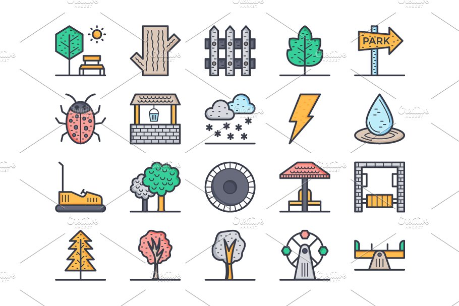 自然图标套装 125 Flat Nature Icons