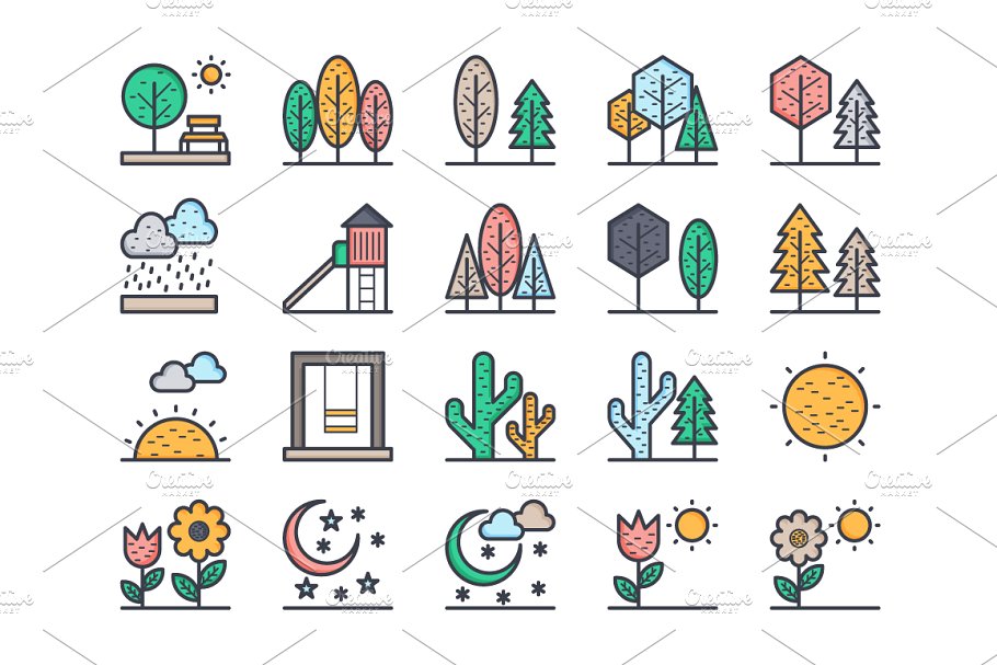 自然图标套装 125 Flat Nature Icons