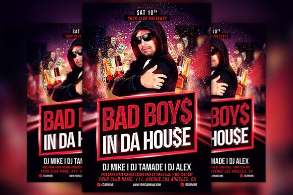 人物音乐海报模板 Bad Boys Party Flyer