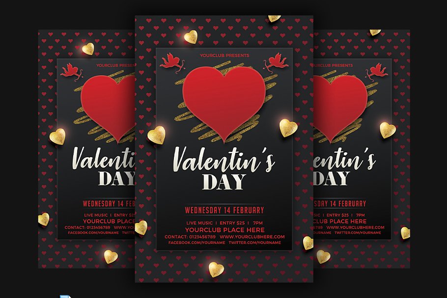 浪漫的情人节海报模板 Valentines Day Part