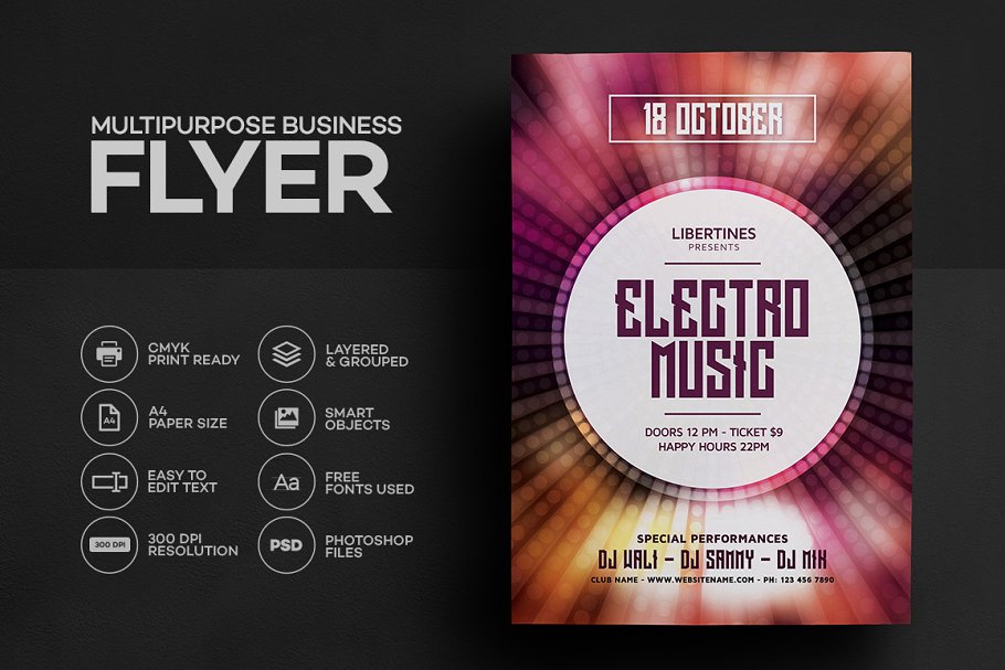 电子音乐海报设计模板 Electro Music Flyer