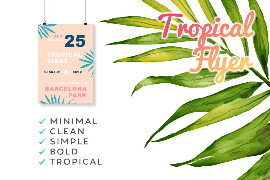 热带植物海报宣传模板 Tropical Vibes Flye