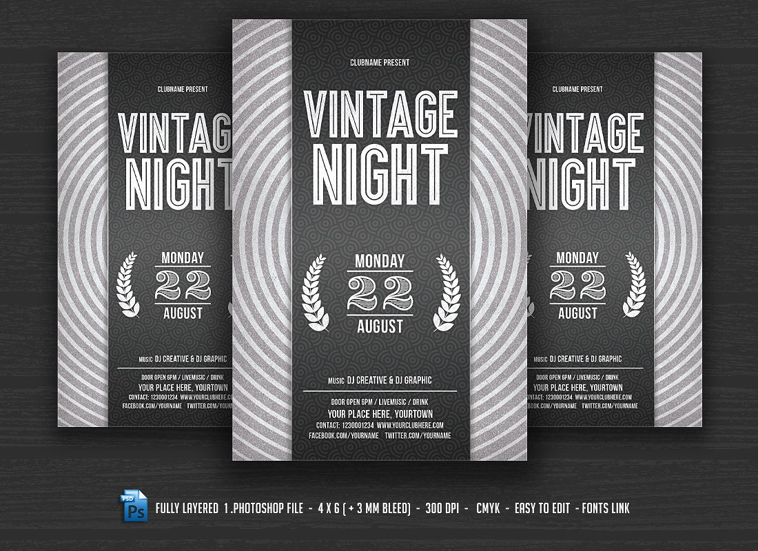 经典黑白海报设计 Vintage Night Flyer #