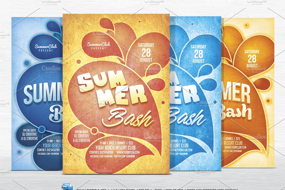 夏天元素海报制作模板 Summer Bash Flyer #