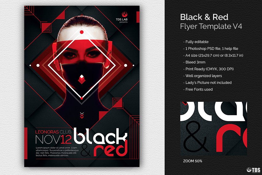 时尚红黑海报设计模板 Black and Red Flyer