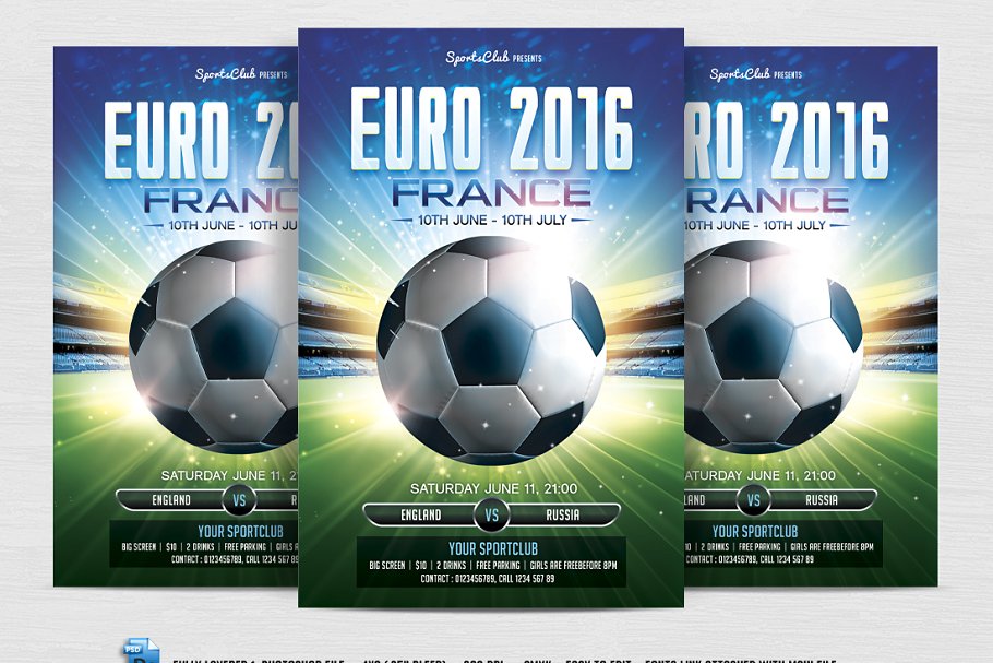 世界杯宣传海报模板 Euro 2016 FLyer #132