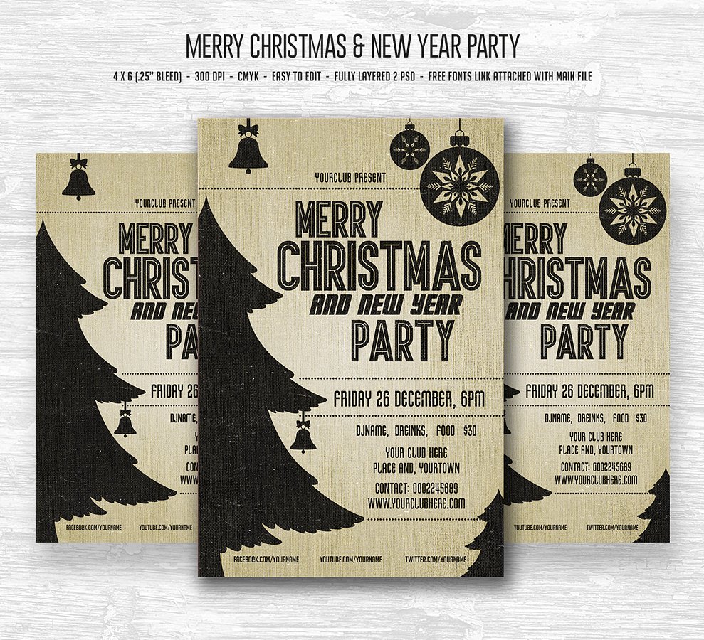 圣诞节和新年派对海报设计模板 Christmas and N