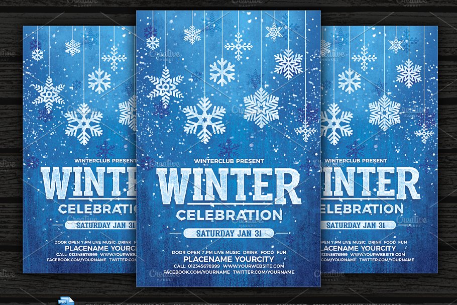 冬季庆祝海报设计模板 Winter Celebration