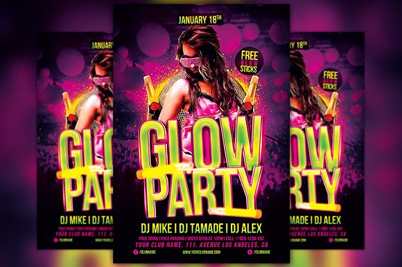舞会派对宣传单模板 Glow Party Flyer Tem