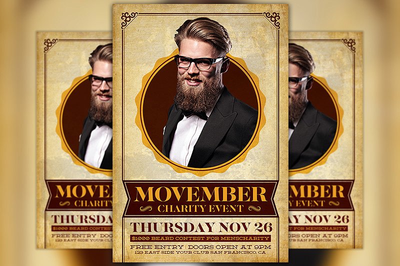 经典人物海报设计模板 Movember Charity Ev