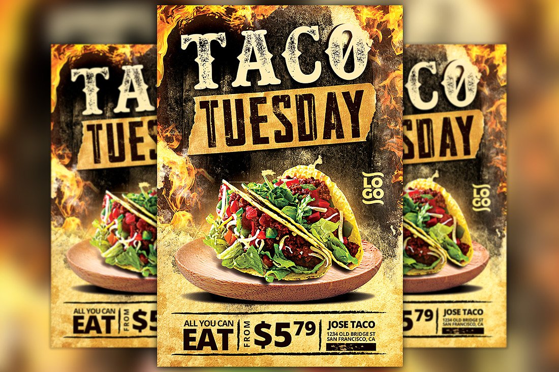 美食元素传单设计 Taco Thursday Flyer T