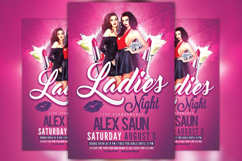 夜店晚会海报设计 Ladies Night Flyer Te