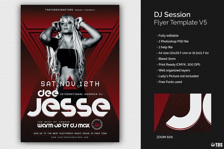 DJ音乐海报设计模板 DJ Session Flyer PS