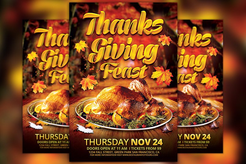 感恩节海报设计模板 Thanksgiving Feast F