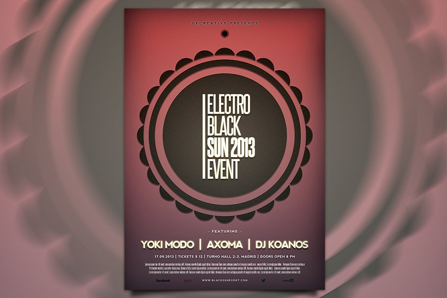 14电子音乐海报设计模板 Electro Black Sun