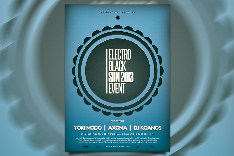 14电子音乐海报设计模板 Electro Black Sun