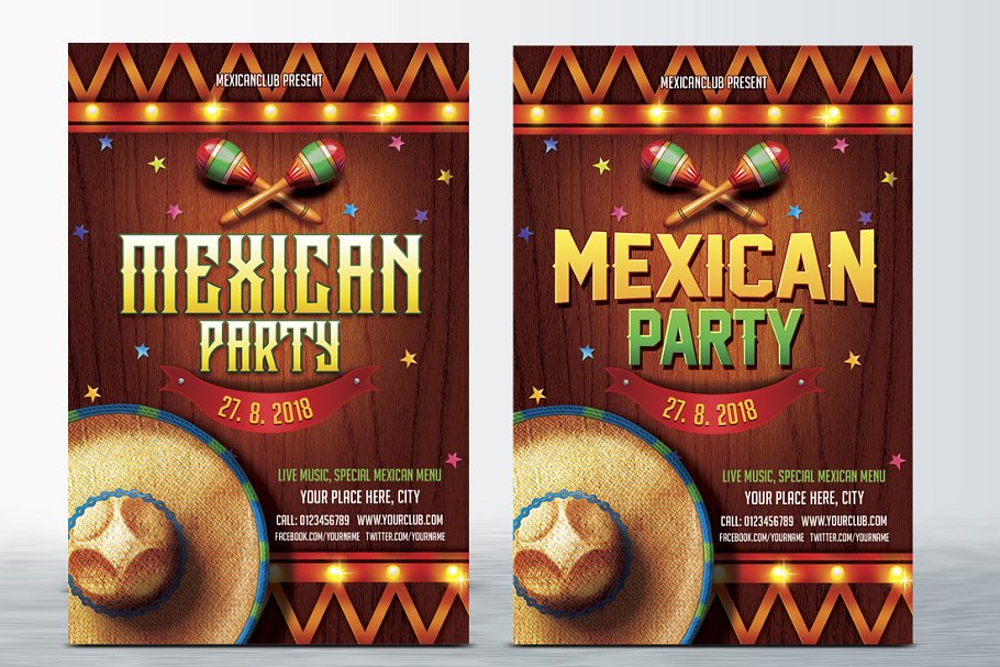 墨西哥排队创意海报模板 Mexican Party Flye