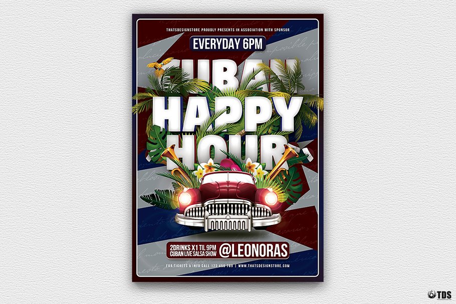 欢乐时光海报设计模板 Cuban Happy Hour Fl