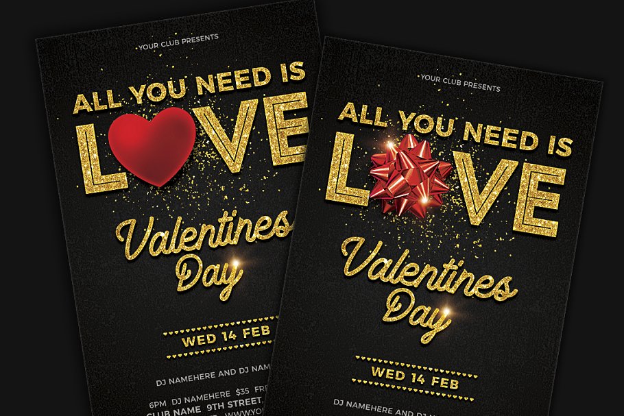 情人节海报设计模板 Valentines Day Flyer