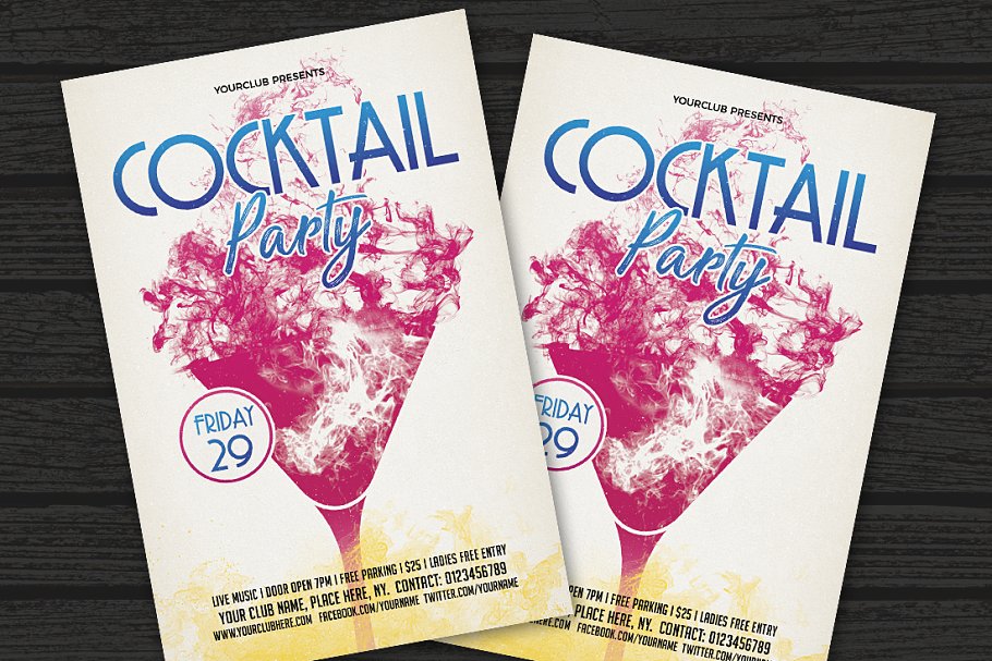 复古鸡尾酒海报模板 Cocktail Party Flyer