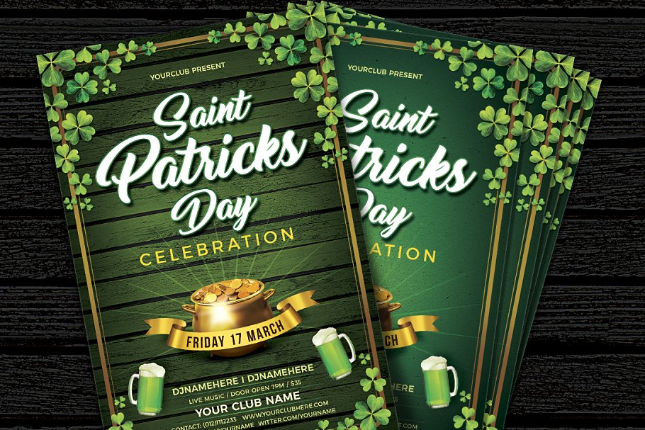 圣帕特里克节绿色派对海报设计模板 Saint Patrick