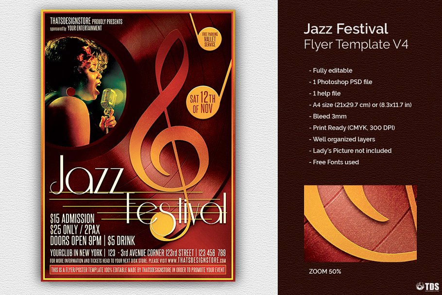 爵士乐活动宣传单模板 Jazz Festival Flyer