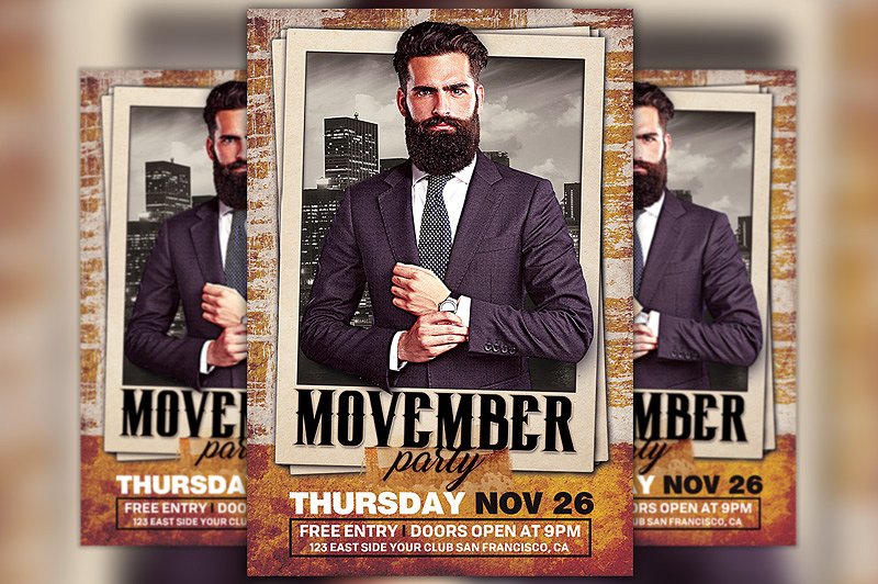 商务风格人物海报设计模板 Movember Party Fl