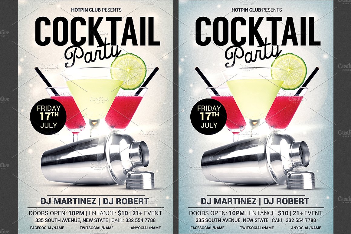 鸡尾酒会宣传单模板 Cocktail Party Flyer