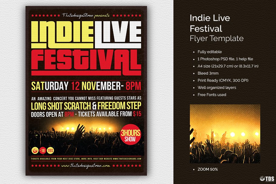 独立节日传单PSD模板 Indie Live Festiva