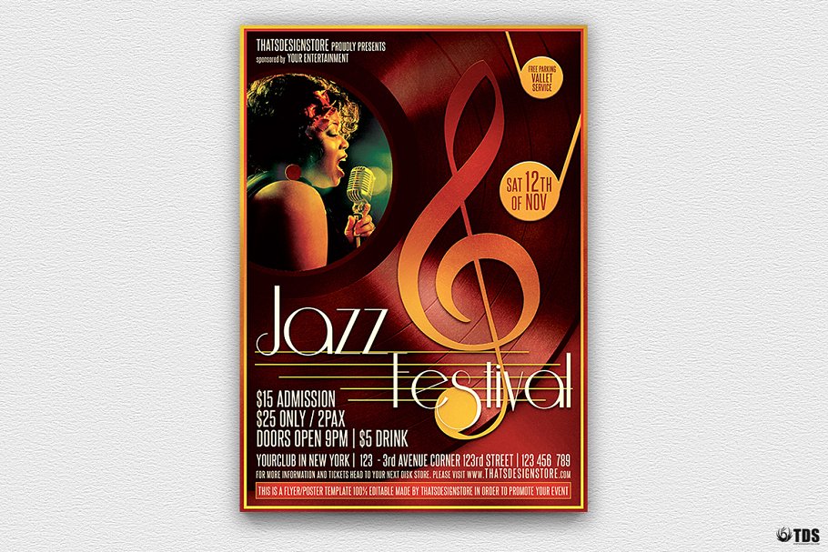 爵士乐活动宣传单模板 Jazz Festival Flyer