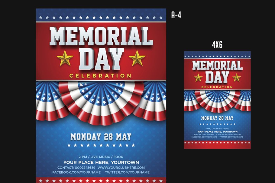 美国国庆日海报设计模板 Memorial Day Flyer