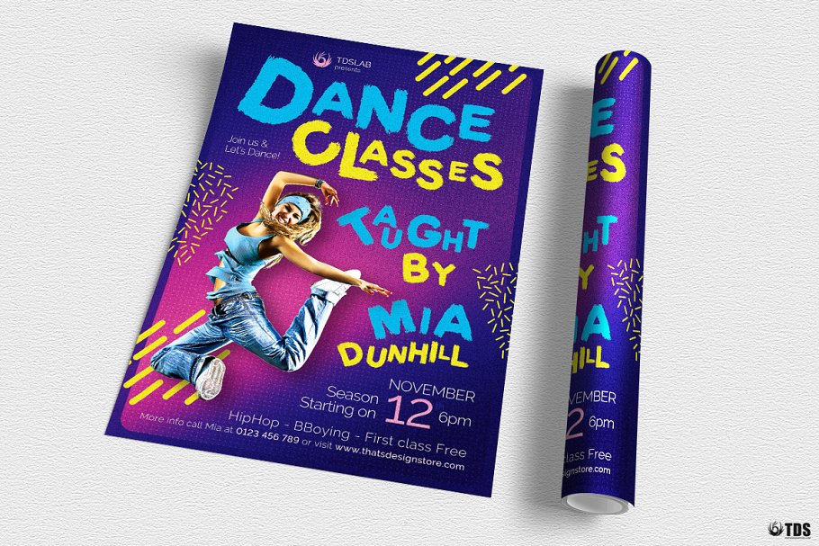 舞蹈课宣传海报模板 Dance Classes Flyer