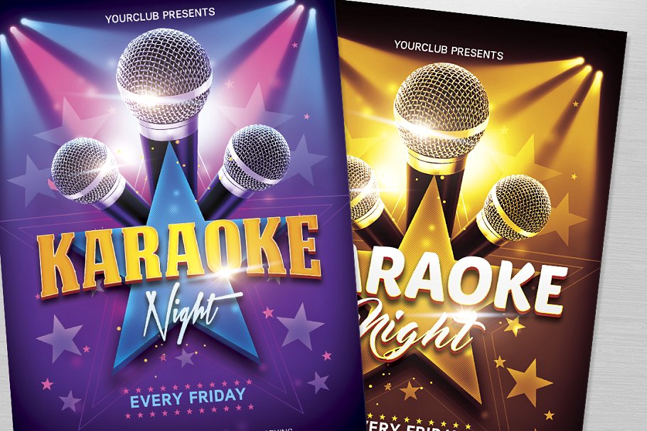 唱歌晚会宣传海报模板 Karaoke Night Flyer