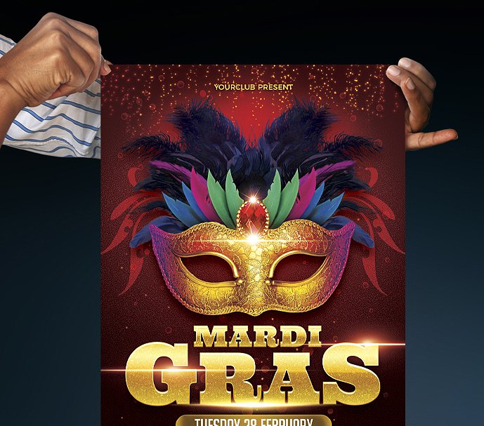 狂欢节面具化妆舞会宣传海报 Mardi Gras Carni