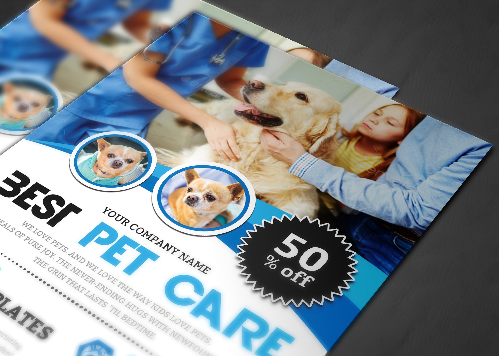 宠物护理海报背景素材模板 Pet Care Flyer Te