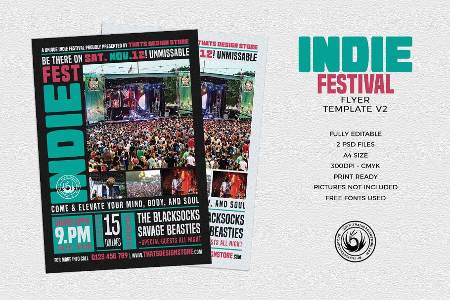 独立音乐节传单PSD模板v2 Indie Fest Flye