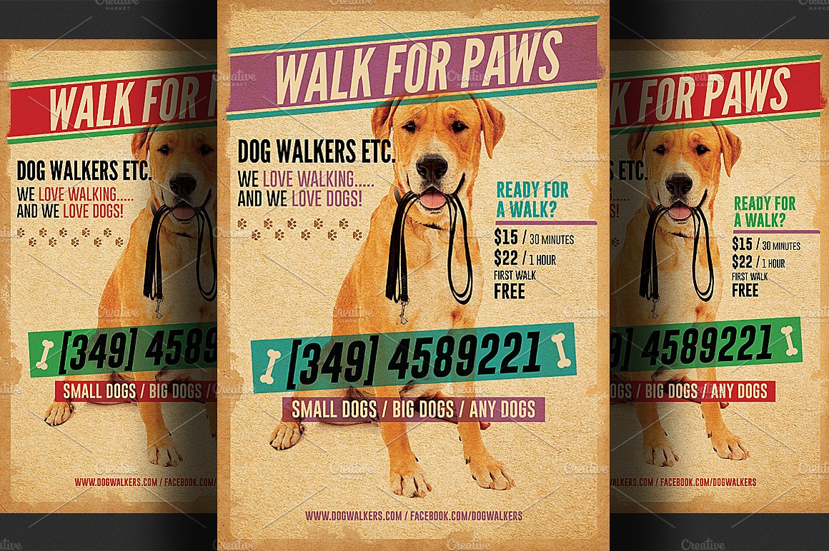 小狗宠物传单海报模板2 Dog Walkers Flyer